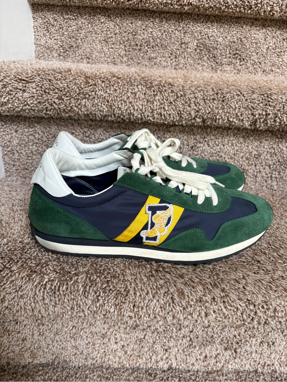 Polo Ralph Lauren Men's Green Leather & Navy Retro Runner Sneakers